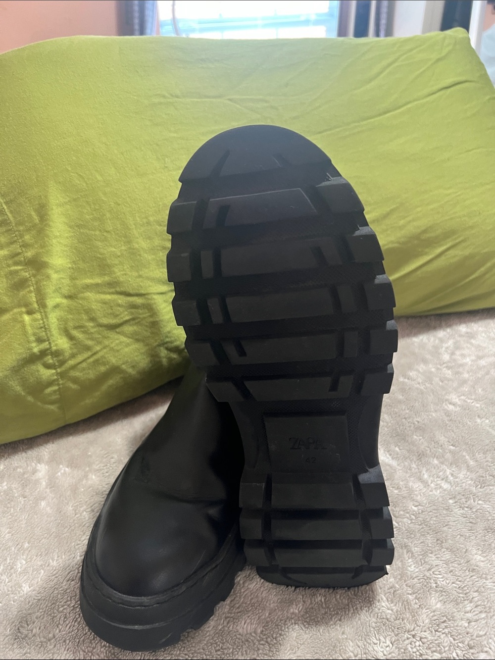 Zara Black Chunky Lug-Sole Women's Combat Boots